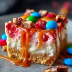 No-Bake M&M’s Caramel Cheesecake Bars – Easy Creamy Dessert Recipe First Image