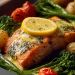 Sheet Pan Baked Salmon with Lemon Sauce First Image