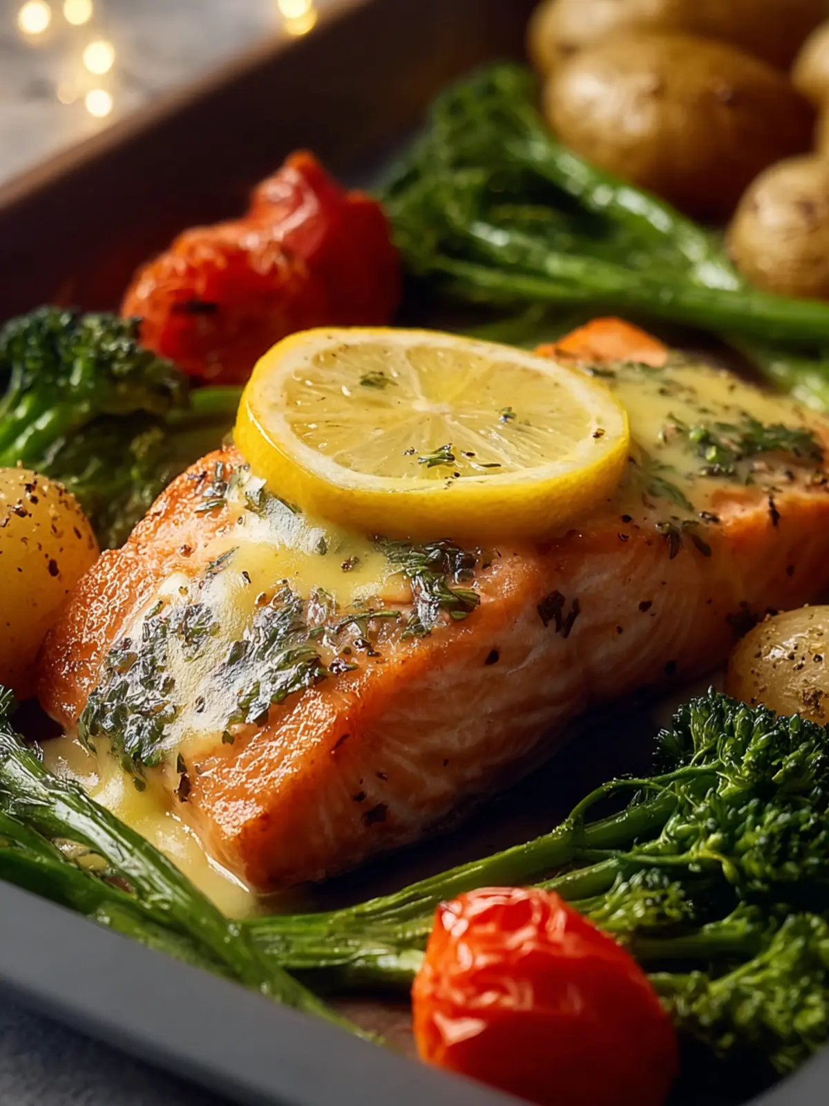 Sheet Pan Baked Salmon with Lemon Sauce First Image