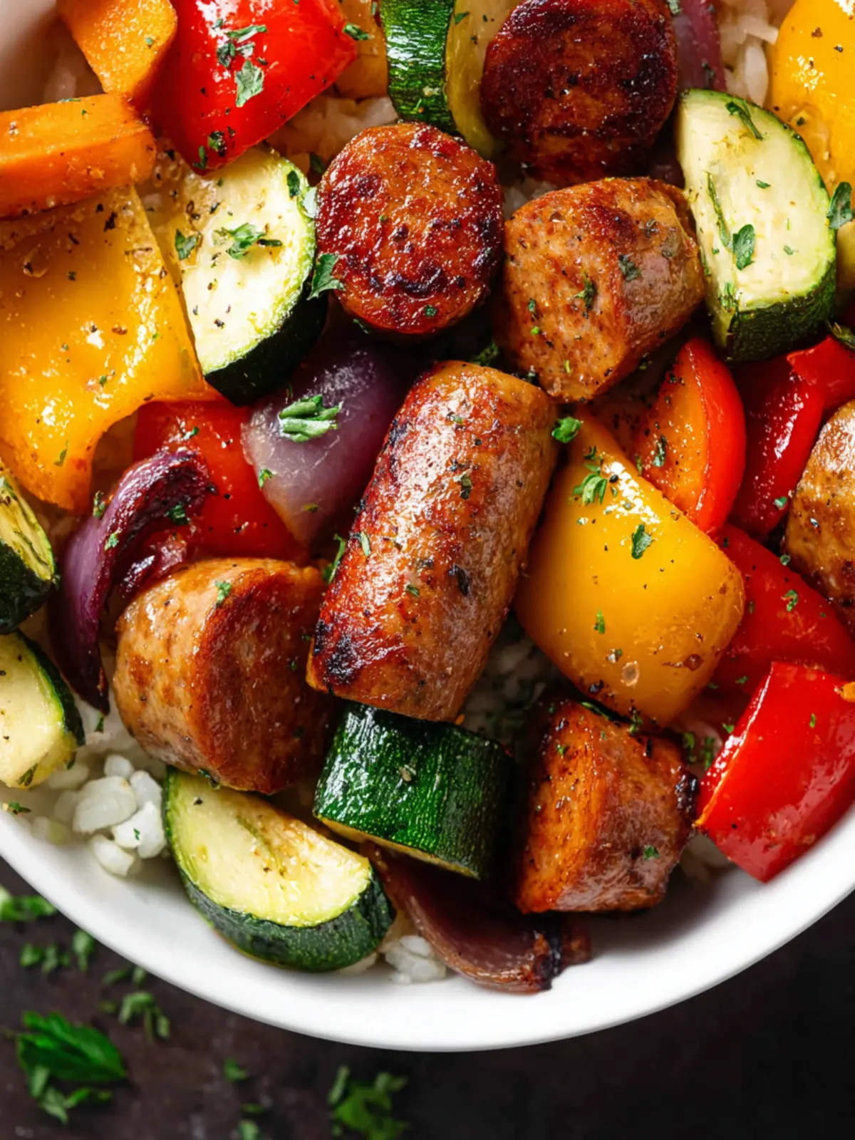 10 Minute Air Fryer Chicken Sausage and Veggies First Image